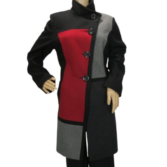 Novelti Color Block Wool Blend Midi Coat - Picture 1 of 6